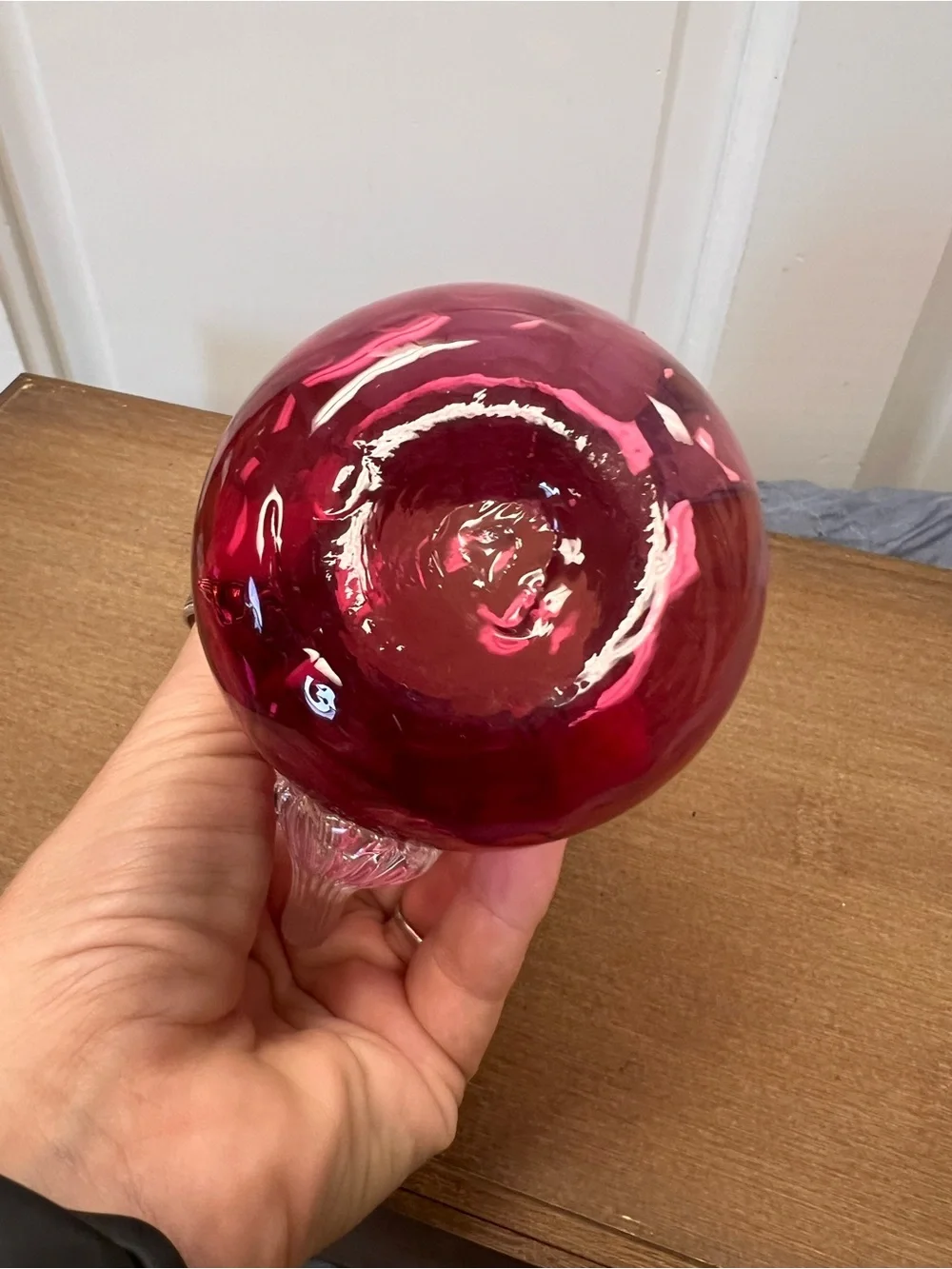 Cranberry Glass Creamer Pitcher with Clear Handle